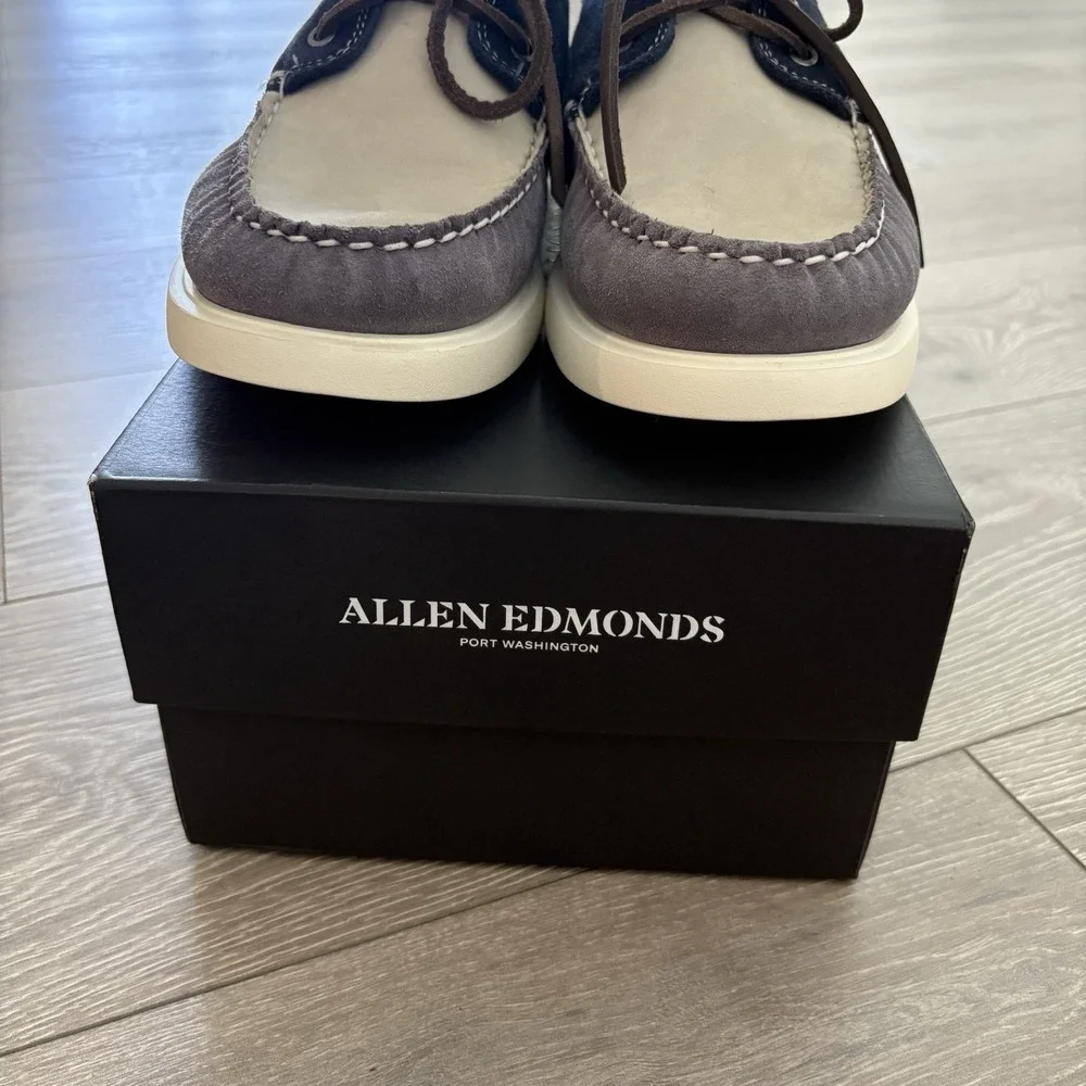Allen Edmonds Panama Men's Size 8 D Boat Shoes Blue Gray Mix Natural Leather NEW